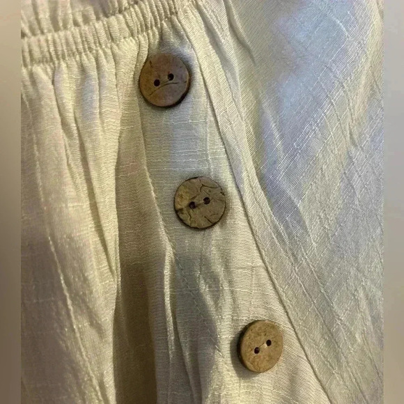 Naif Crinkle 3/4 Sleeve Ruffle cottagecore boho Shift Dress- Beige/off-white M - Picture 3 of 12